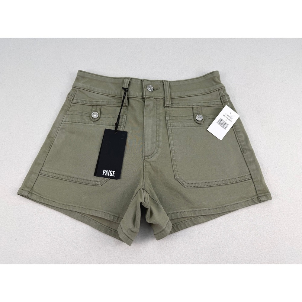 Paige Fallon Short Vintage Oak Moss Green Utility High Rise Denim Shorts 25 NEW